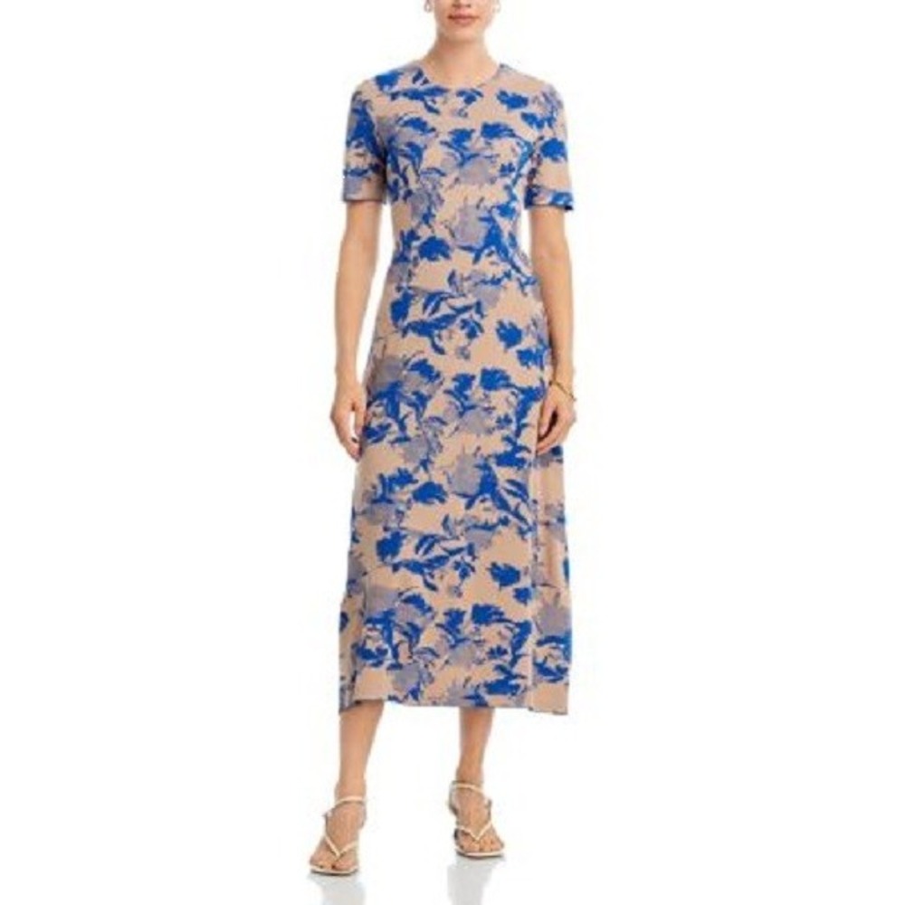 MISOOK Womens Sz M Stretch Floral Jacquard Soft-Knit A-Line Dress